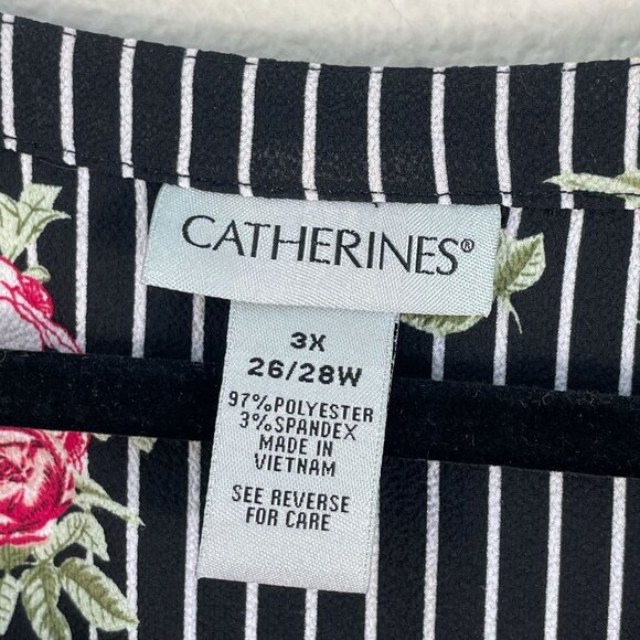 Catherines Womens Plus Size 3X Floral Stripe Tunic Top V Neck Tie Cuff Shirt - Picture 3 of 10